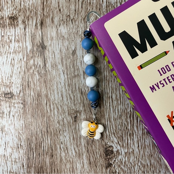 Bookmark Bee Blue Handcrafted Artisan Beaded Metal Journal Gift Read Book - Picture 2 of 3